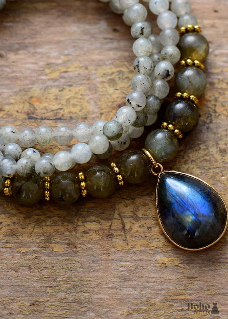 Boho Necklace Bijou Bodhi Labradorite Beaded Choker