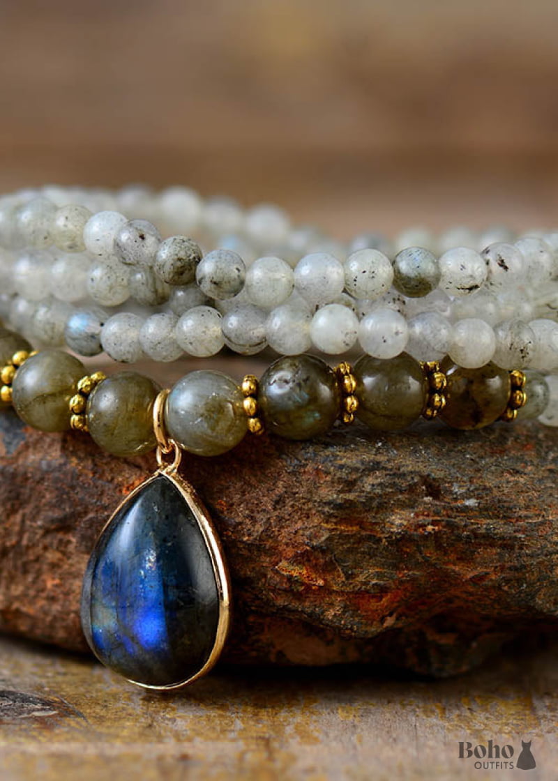 Boho Necklace Bijou Bodhi Labradorite Beaded Choker