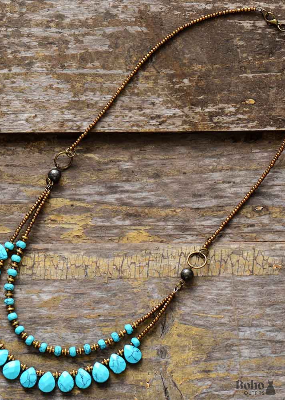 Boho Necklace Blue Agate Jasper and Seeds - Jewelry