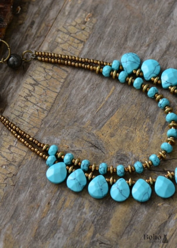 Boho Necklace Blue Agate Jasper and Seeds - Jewelry