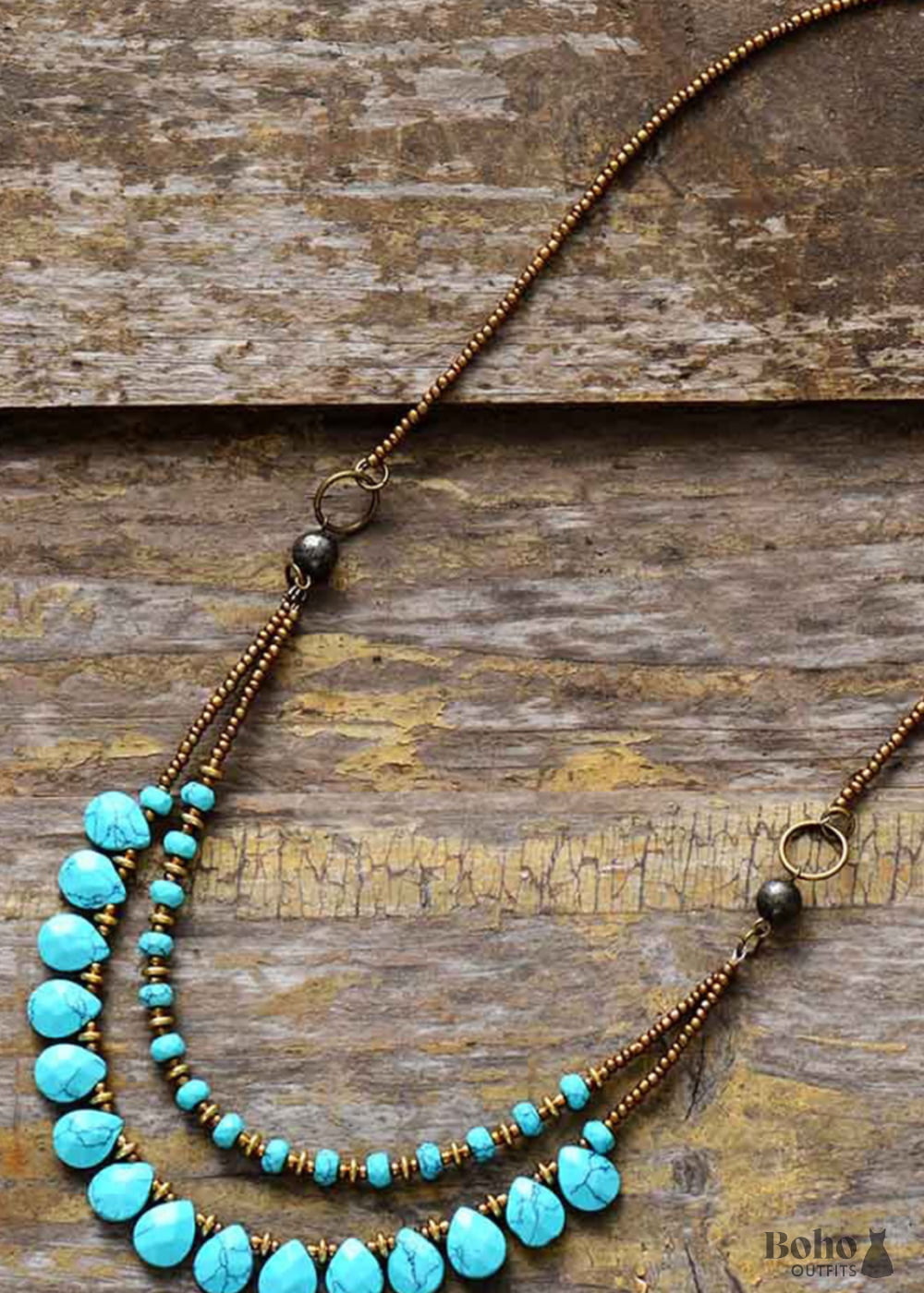 Boho Necklace Blue Agate Jasper and Seeds - Jewelry