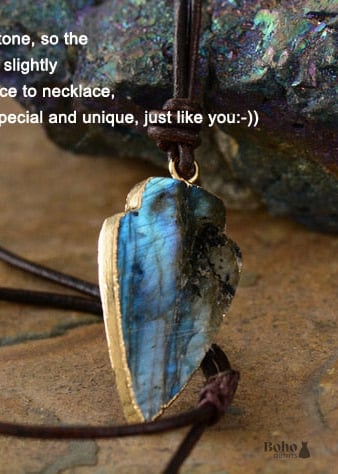 Boho Necklace,Blue and Black Agate Jasper Arrowhead Pendant