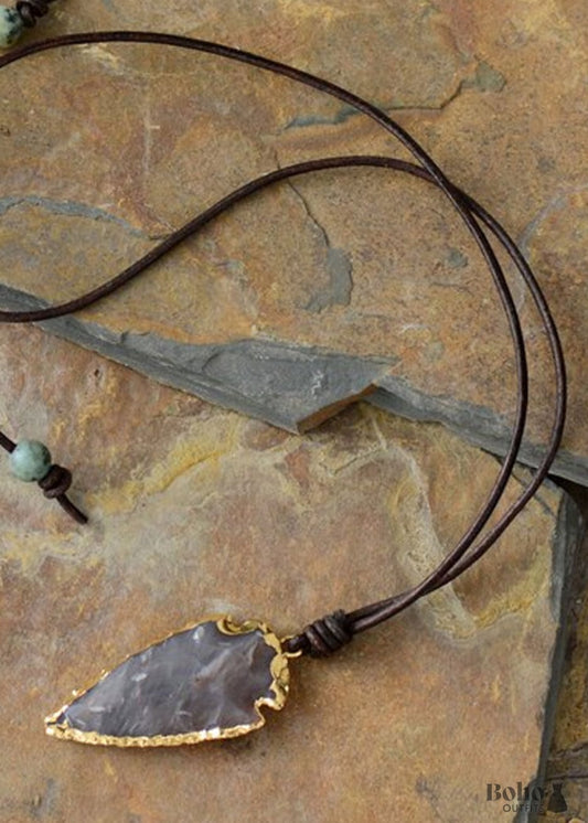 Boho Necklace,Blue and Black Agate Jasper Arrowhead Pendant