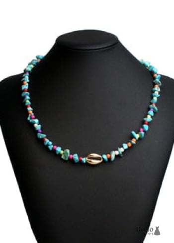 Boho Necklace Blue Colorful Gold Shell - 2 - Jewelry