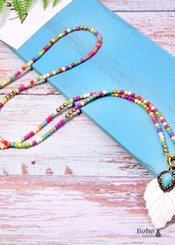 Boho Necklace Blue Colorful Leaf Shell - multi - Jewelry