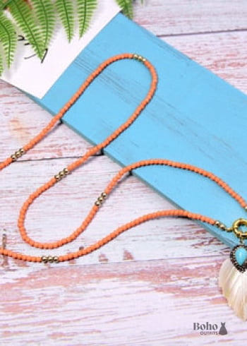 Boho Necklace Blue Colorful Leaf Shell - orange - Jewelry