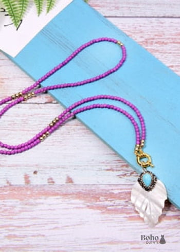 Boho Necklace Blue Colorful Leaf Shell - purple - Jewelry