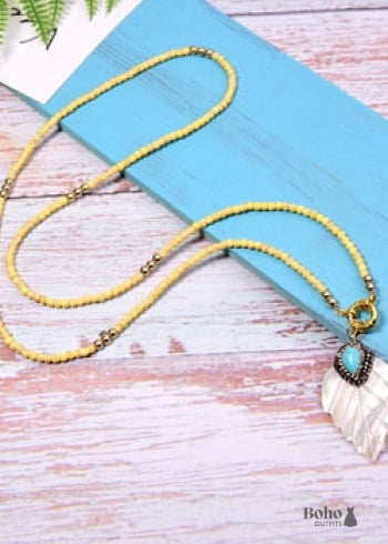 Boho Necklace Blue Colorful Leaf Shell - yellow - Jewelry