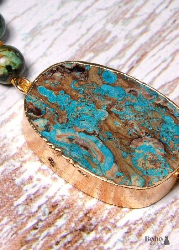 Boho Necklace Blue Turquoise Breads - Jewelry