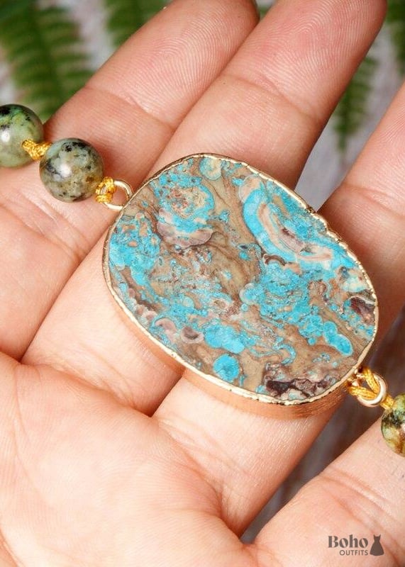 Boho Necklace Blue Turquoise Breads - Jewelry