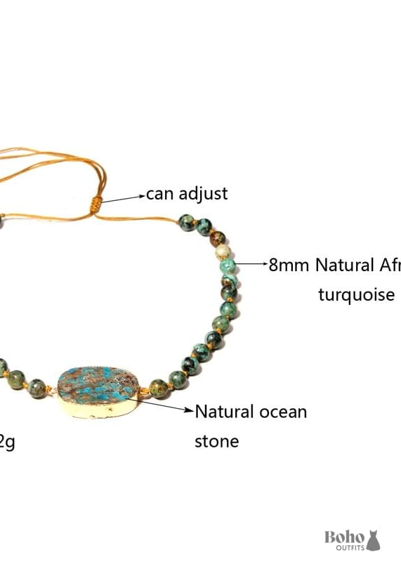 Boho Necklace Blue Turquoise Breads - Jewelry