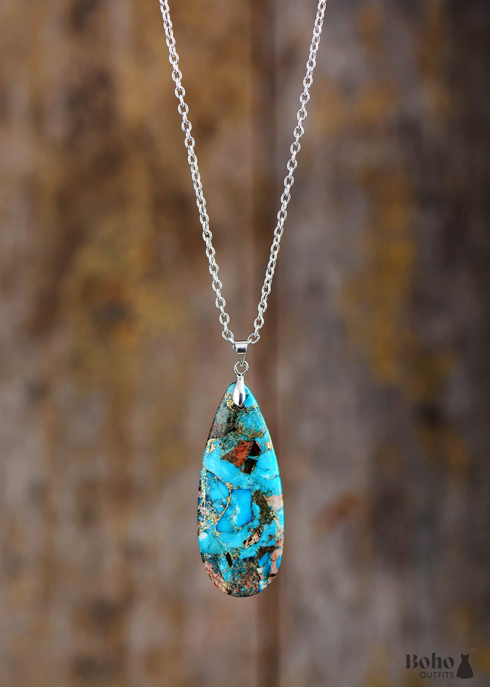 Boho Necklace BlueTurquoise Eclipe Pendant - Jewelry