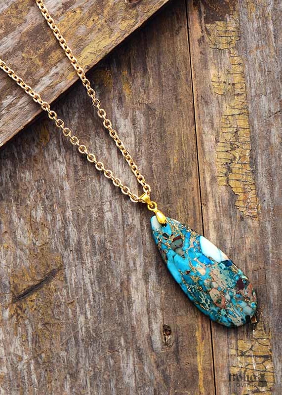 Boho Necklace BlueTurquoise Eclipe Pendant - Jewelry