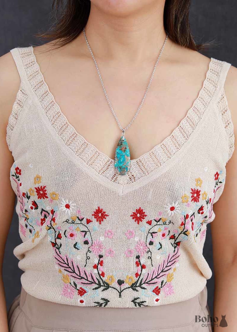 Boho Necklace BlueTurquoise Eclipe Pendant - Jewelry