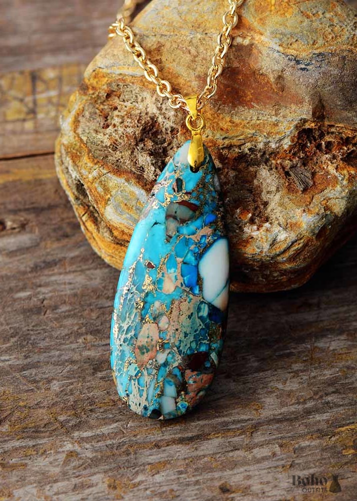 Boho Necklace BlueTurquoise Eclipe Pendant - Jewelry