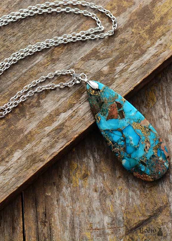 Boho Necklace BlueTurquoise Eclipe Pendant - Jewelry