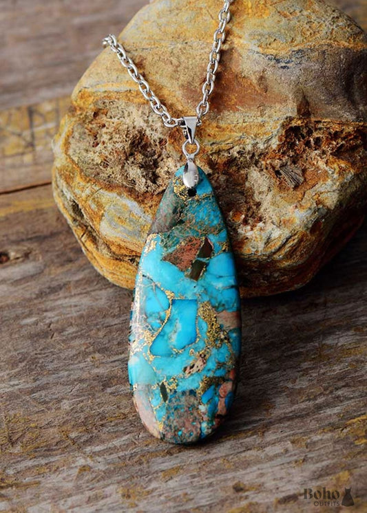 Boho Necklace BlueTurquoise Eclipe Pendant - Jewelry