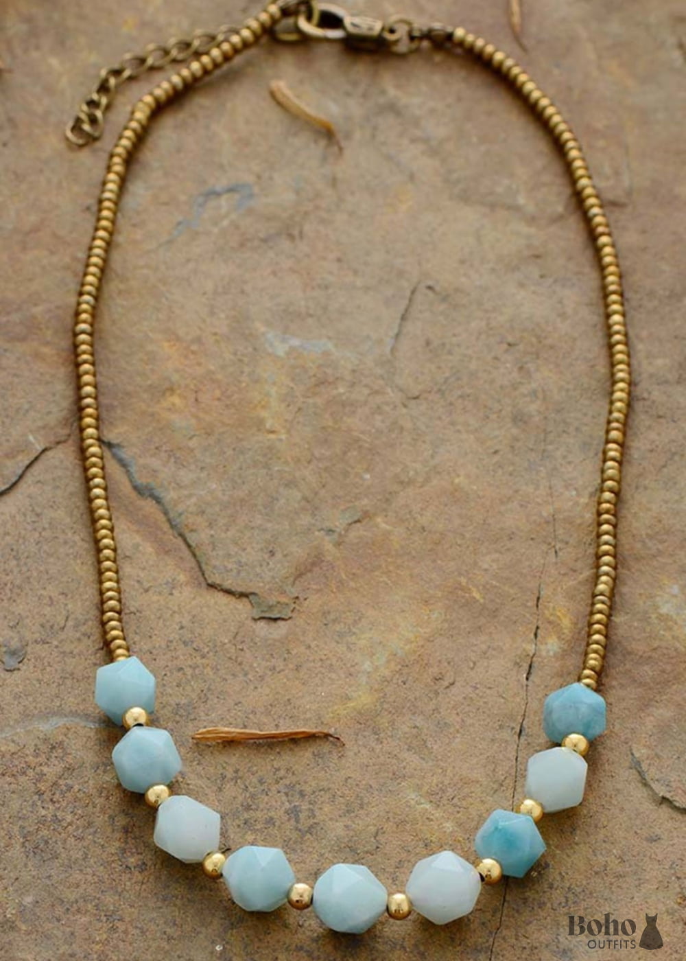 Boho Necklace Choker Amazonite Natural Stone Beads - Jewelry