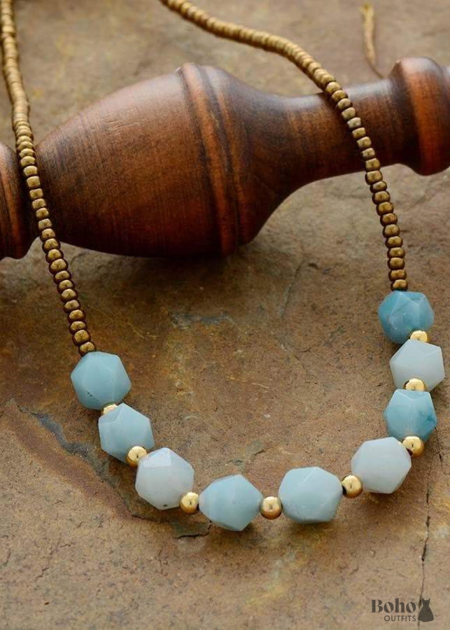 Boho Necklace Choker Amazonite Natural Stone Beads - Jewelry