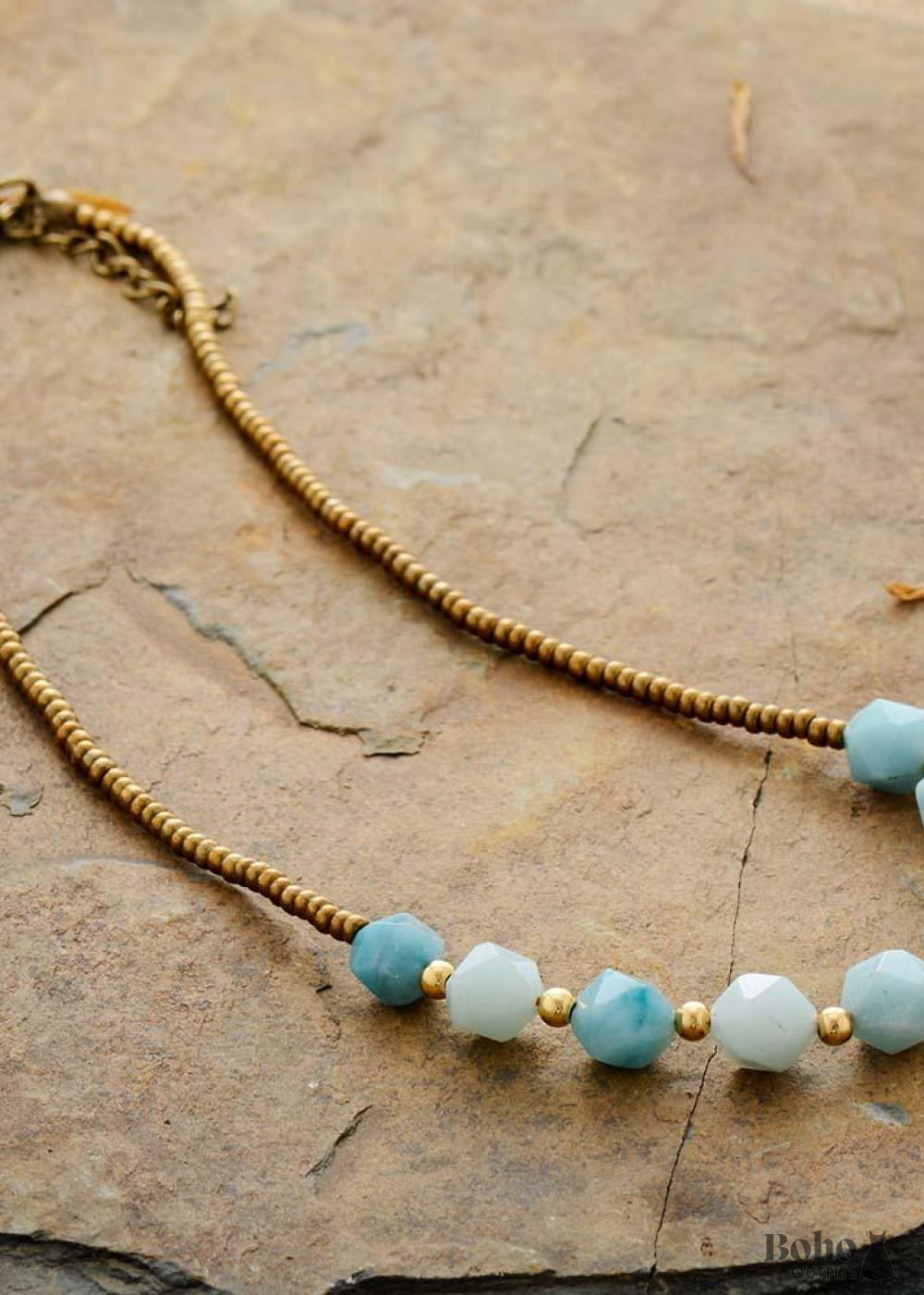 Boho Necklace Choker Amazonite Natural Stone Beads - Jewelry