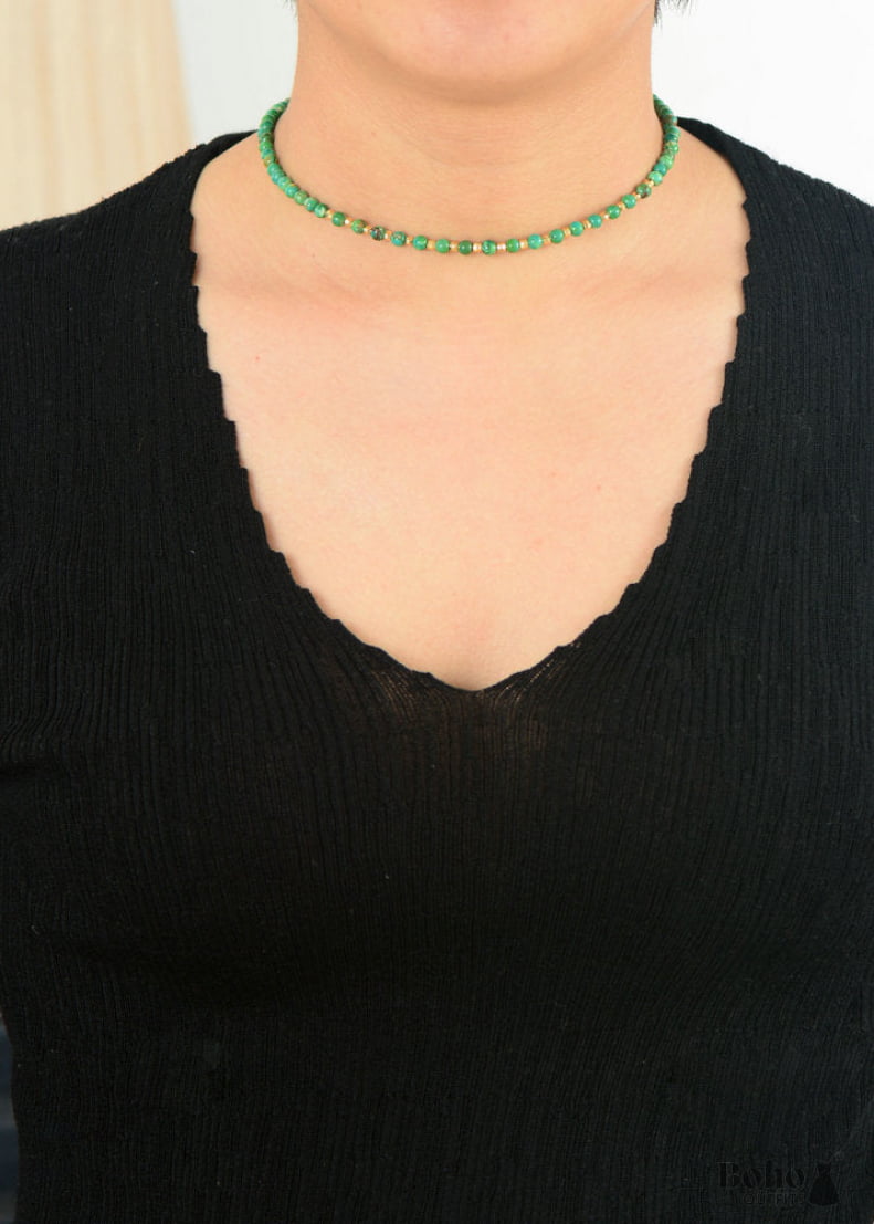 Boho Necklace Choker Blue and Green Natural Stones - Jewelry