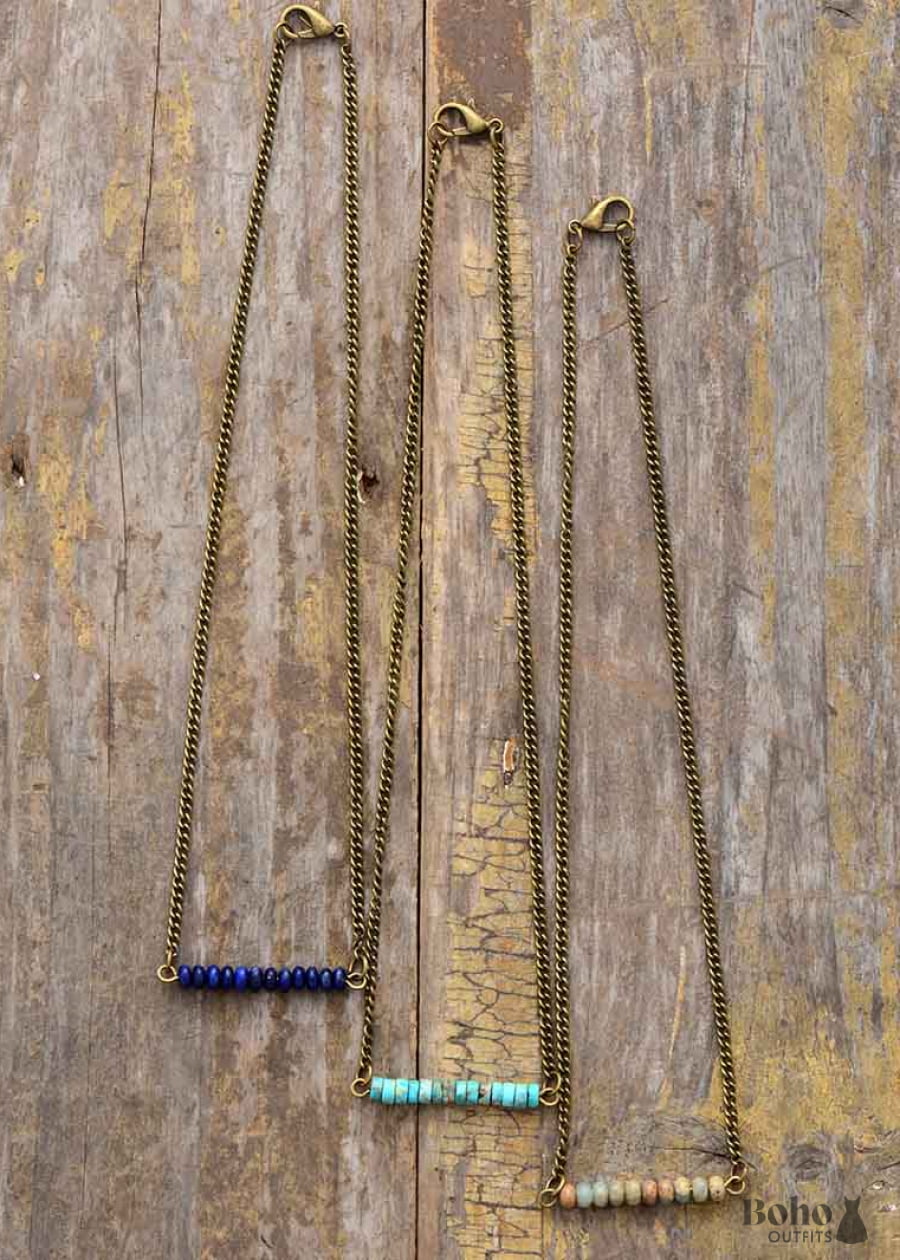 Boho Necklace Choker Blue Jasper Lapis and Lazuli Coin