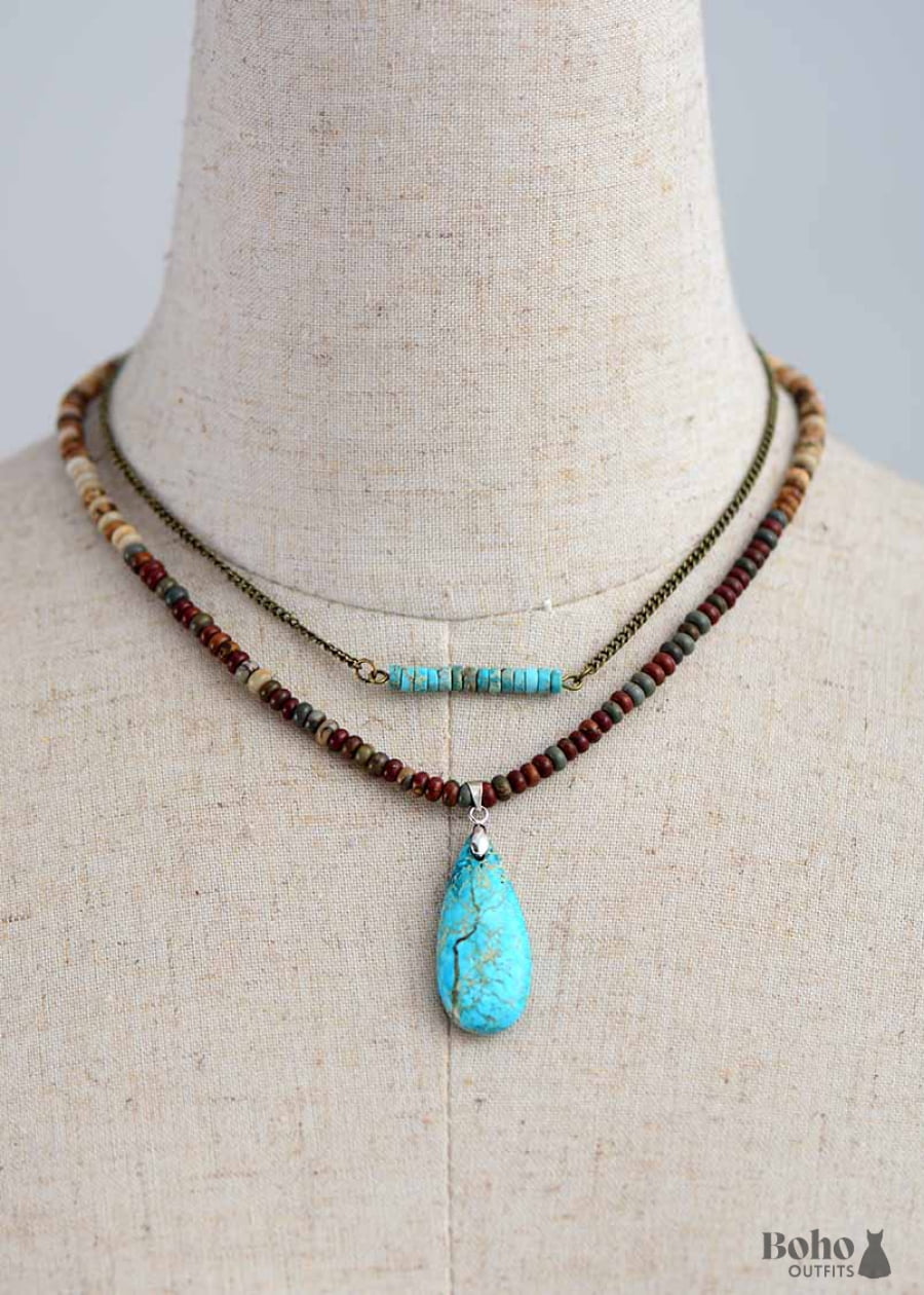 Boho Necklace Choker Jasper Natural Stone - Jewelry