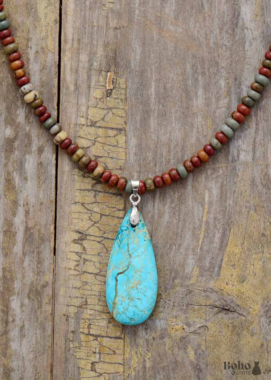 Boho Necklace Choker Jasper Natural Stone - Jewelry