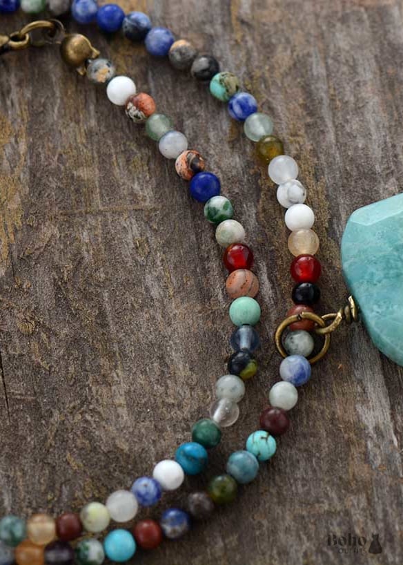 Boho Necklace Choker Mix Natural Stone Beads Pendant -