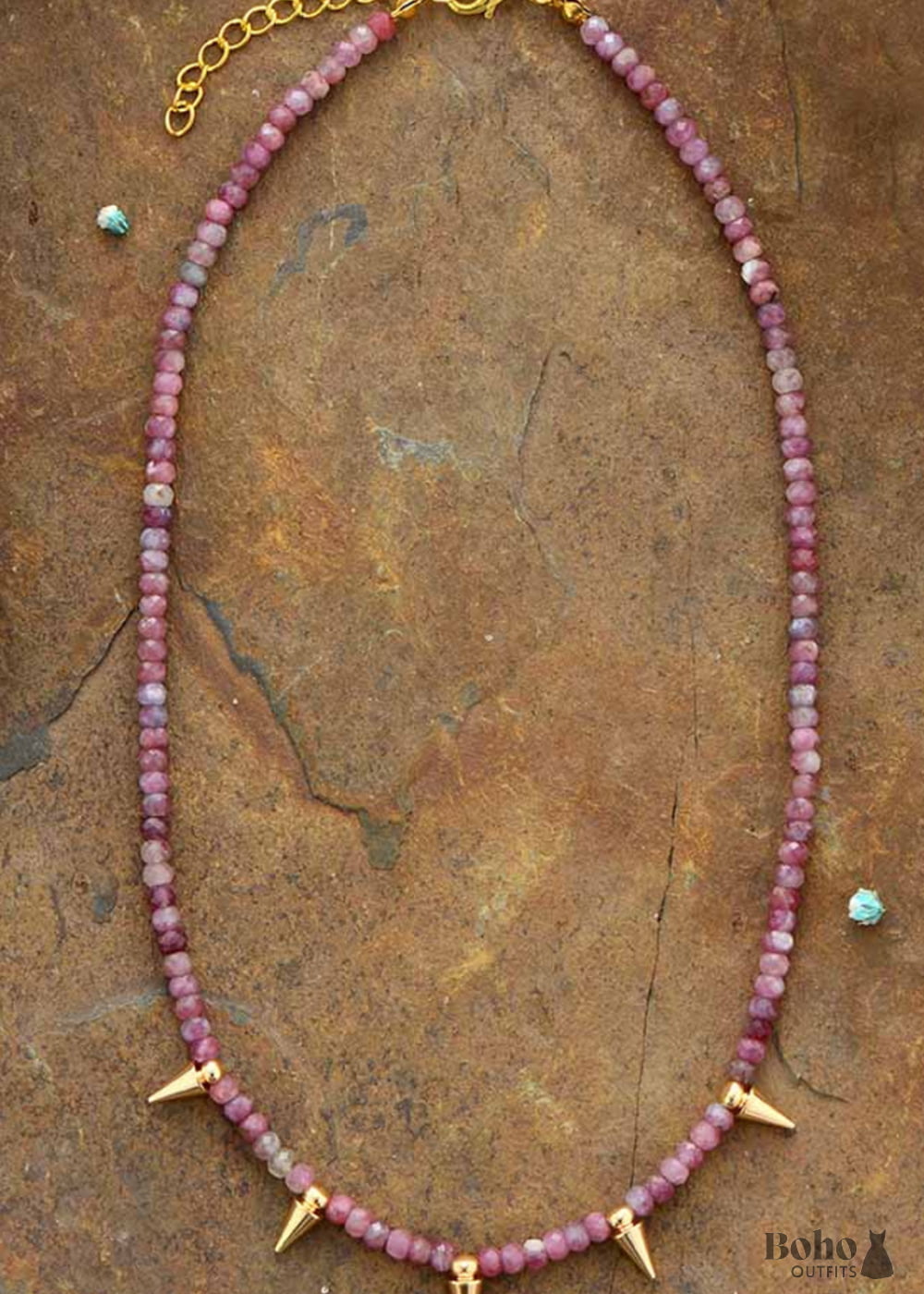 Boho Necklace Choker Pink Tourmaline Spike - Jewelry