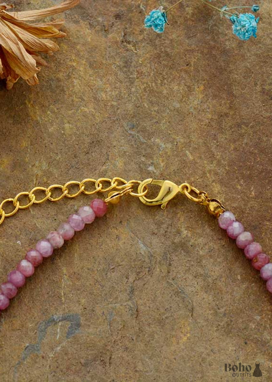 Boho Necklace Choker Pink Tourmaline Spike - Jewelry