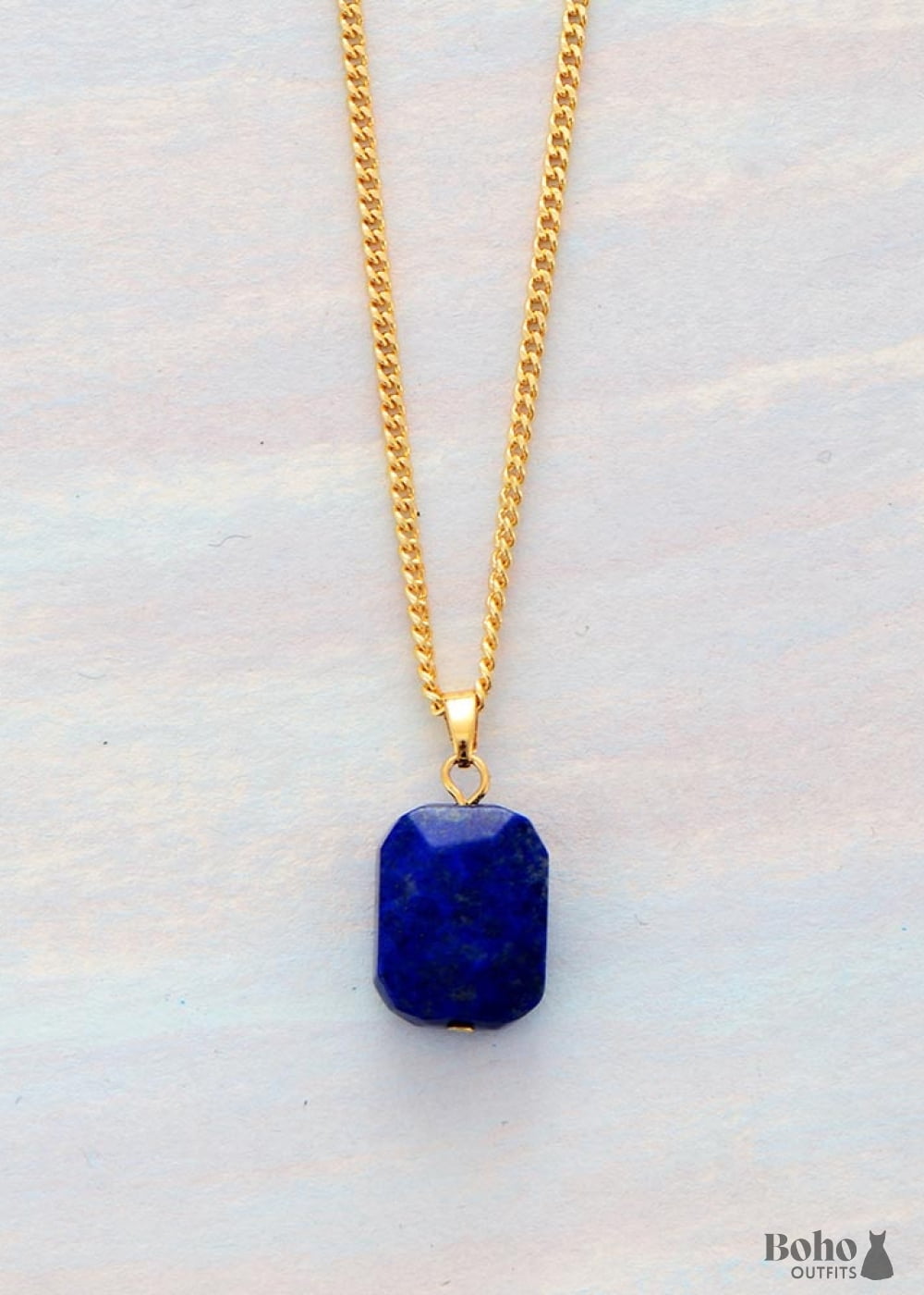 Boho Necklace Deep Blue Lapis Square Pendant - Jewelry