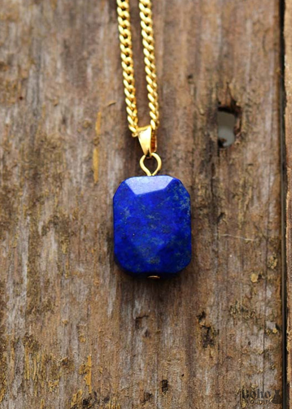 Boho Necklace Deep Blue Lapis Square Pendant - Jewelry