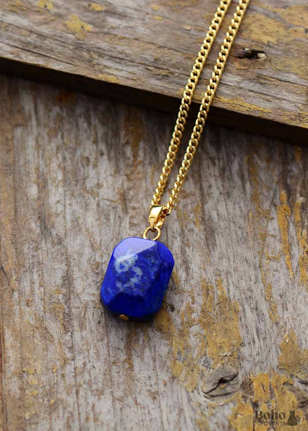 Boho Necklace Deep Blue Lapis Square Pendant - Jewelry