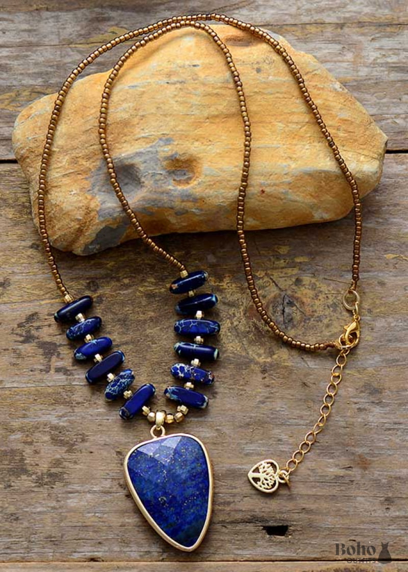 Boho Necklace Heart Lapis Pendant - Jewelry