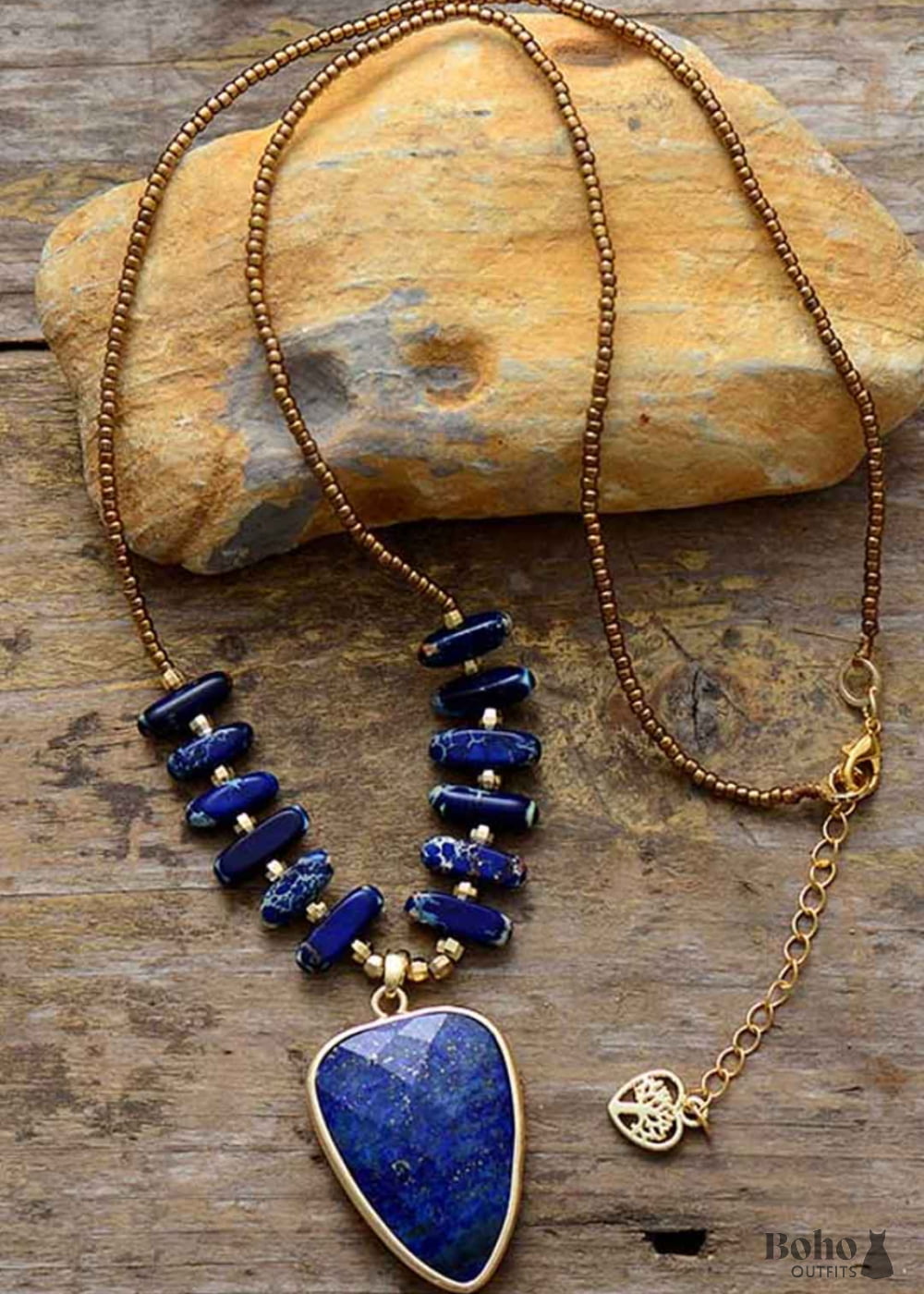 Boho Necklace Heart Lapis Pendant - Jewelry