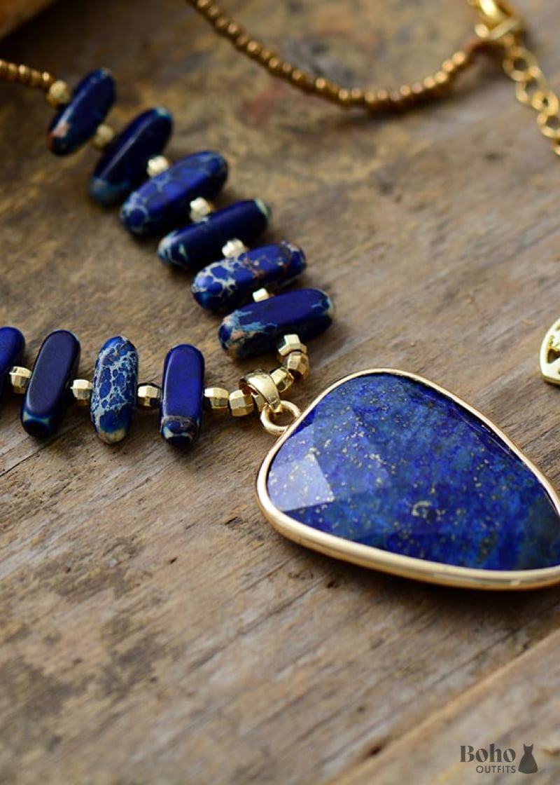 Boho Necklace Heart Lapis Pendant - Jewelry