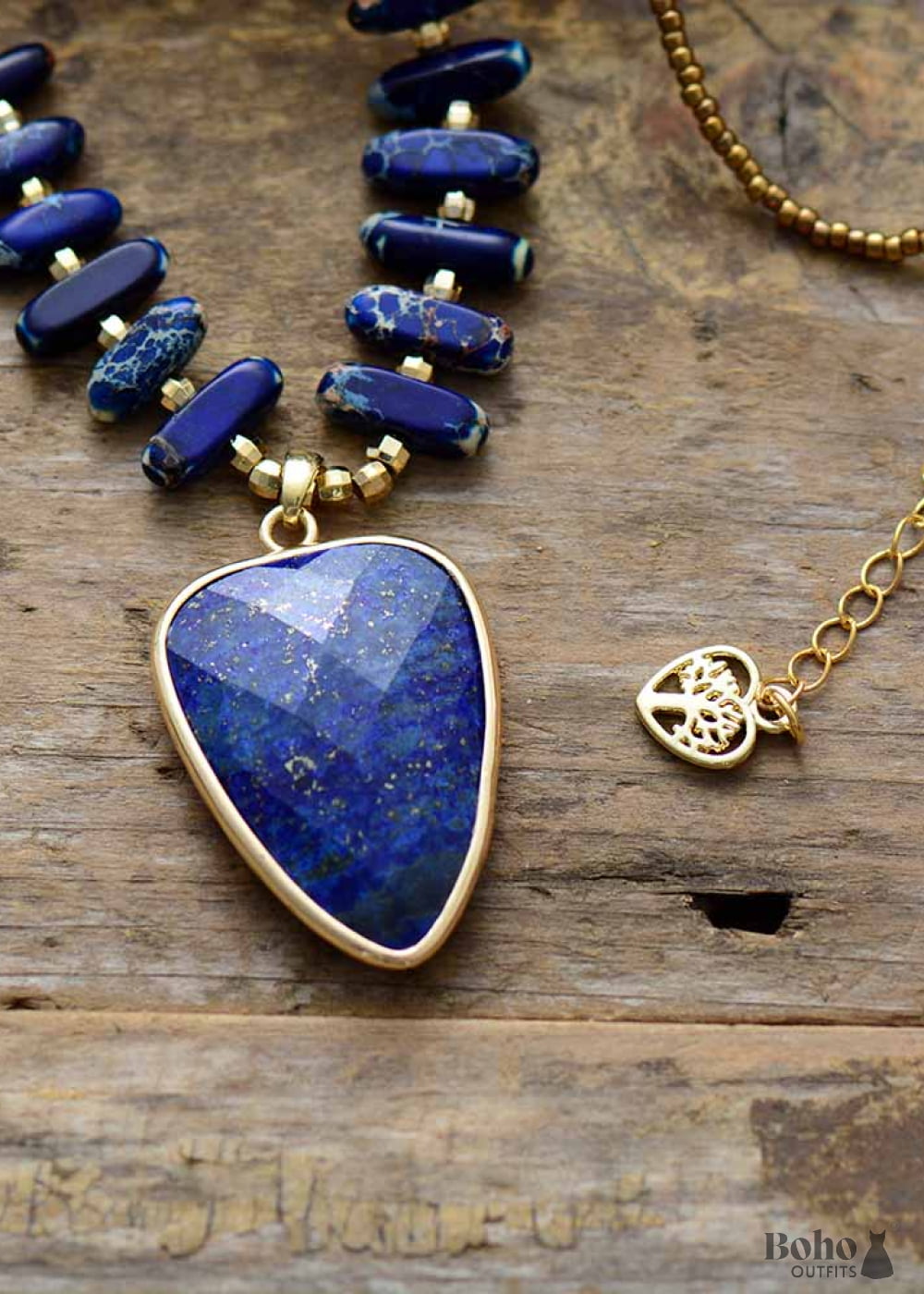 Boho Necklace Heart Lapis Pendant - Jewelry