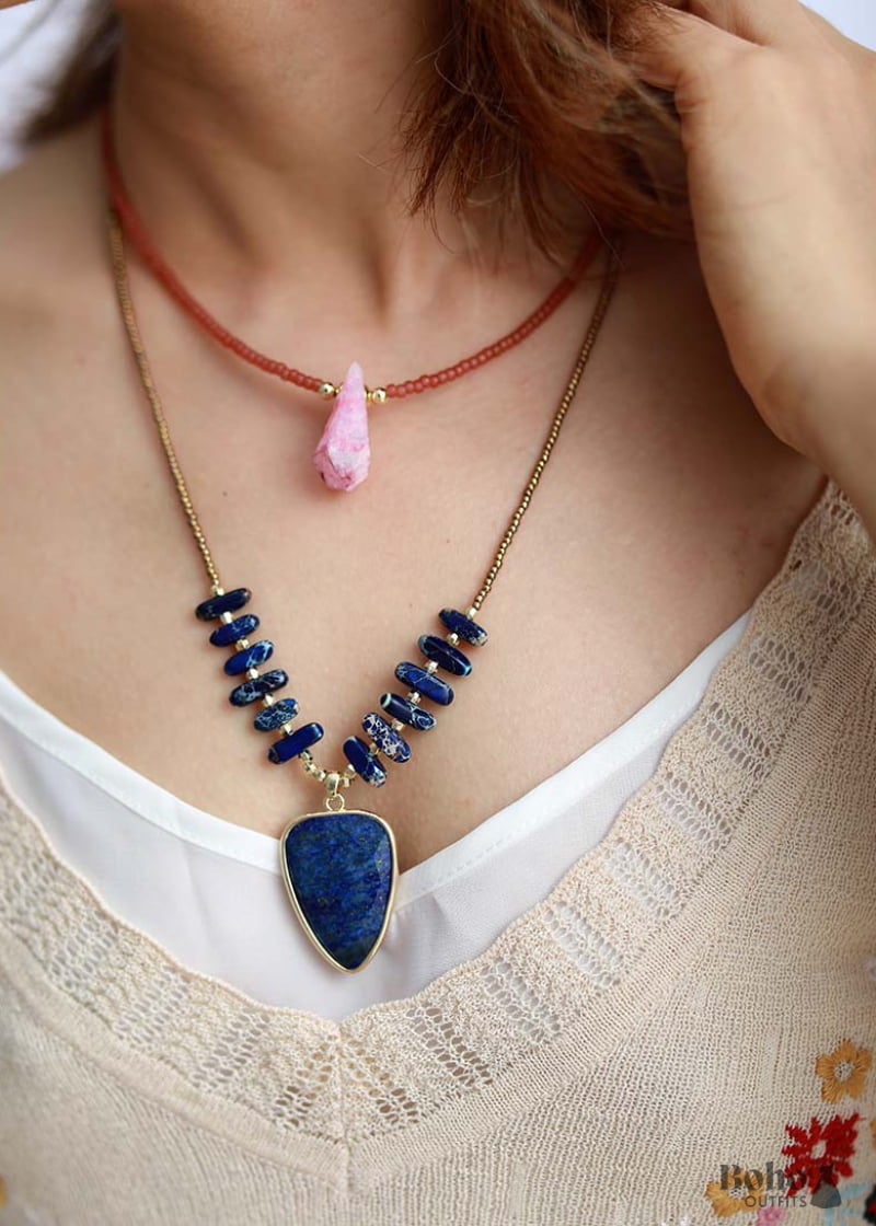 Boho Necklace Heart Lapis Pendant - Jewelry