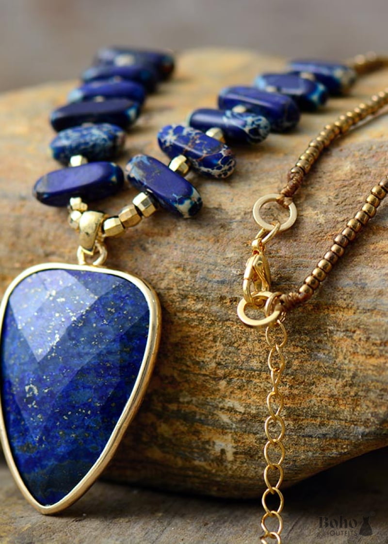 Boho Necklace Heart Lapis Pendant - Jewelry