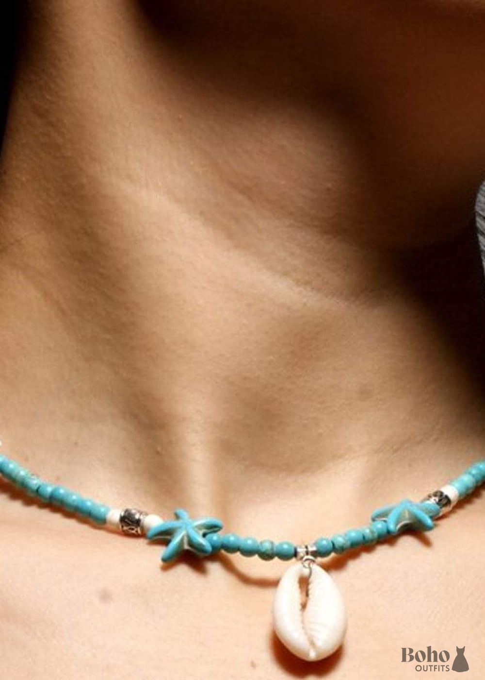 Boho Necklace Hippie Blue Shell & Starfish - Jewelry