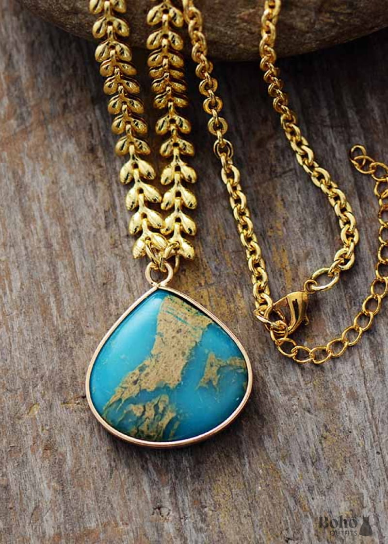 Boho Necklace Jasper and Gold Chain - Jewelry