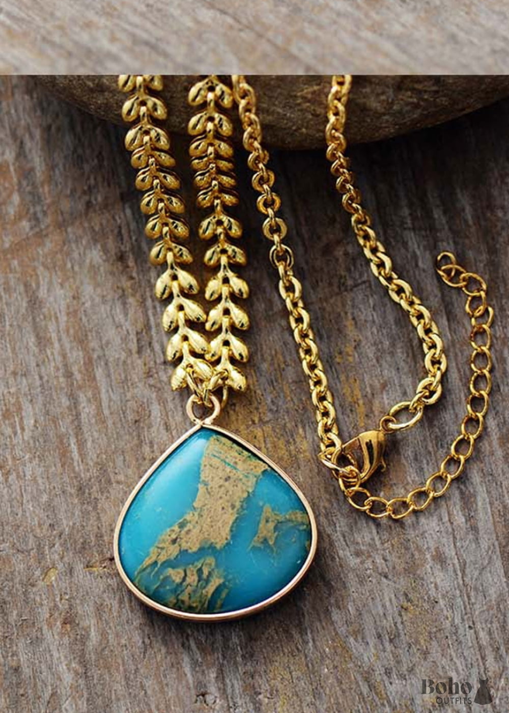 Boho Necklace Jasper and Gold Chain - Jewelry