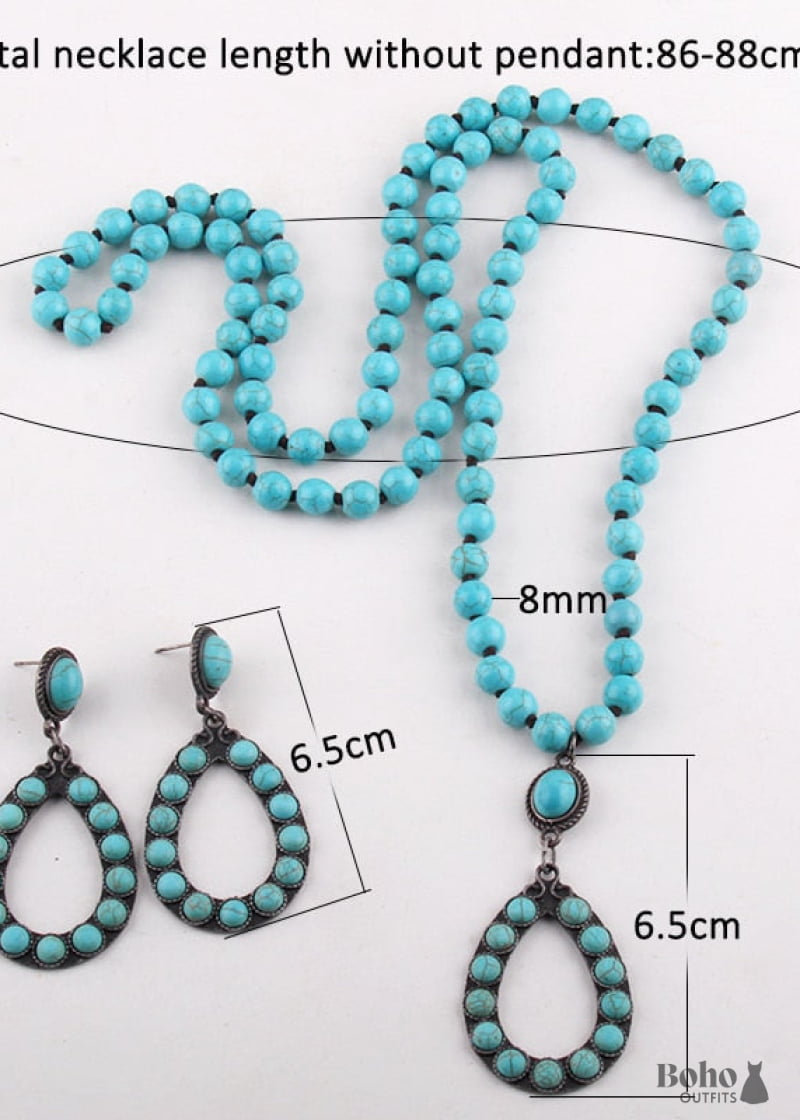 Boho Necklace Jewelry Set RH Turquoise White Blue Natural