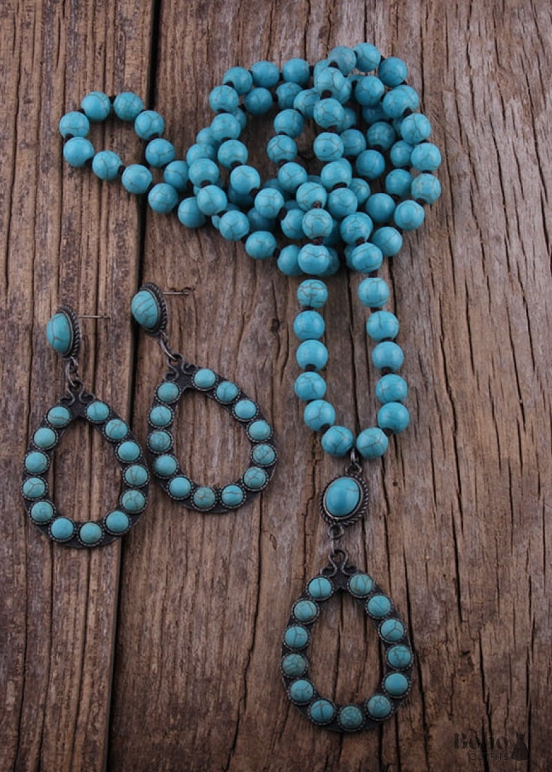 Boho Necklace Jewelry Set RH Turquoise White Blue Natural