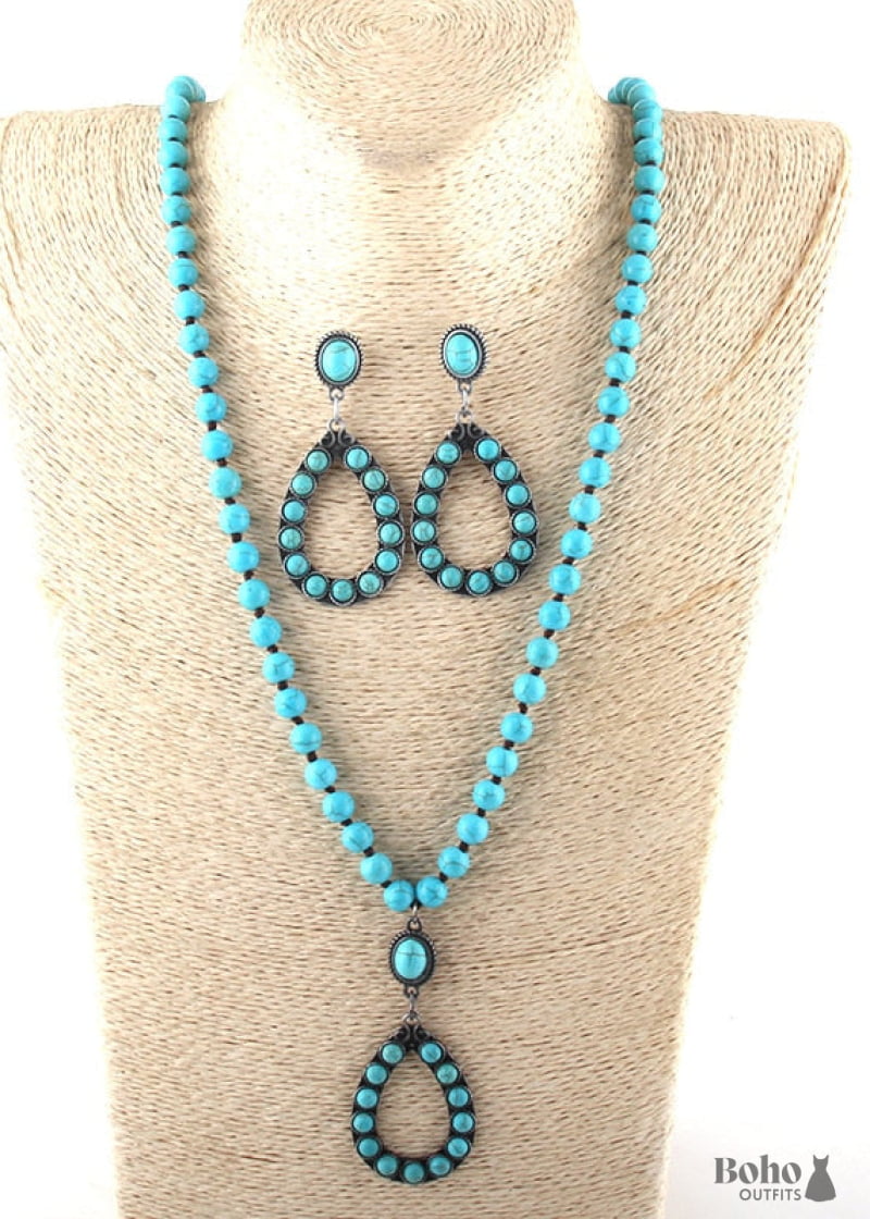 Boho Necklace Jewelry Set RH Turquoise White Blue Natural