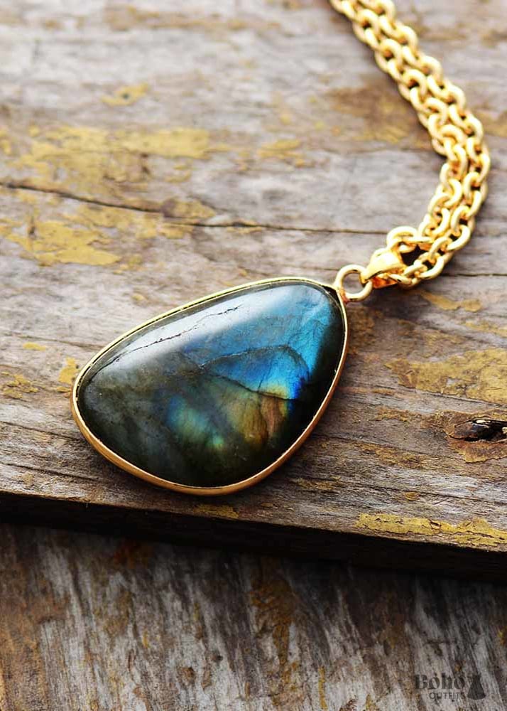 Boho Necklace Labradorite and Gold Chain Emma - Jewelry