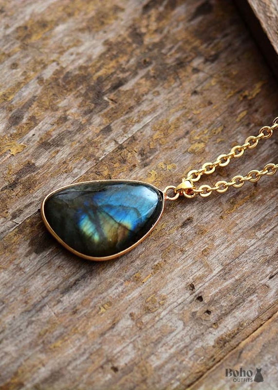 Boho Necklace Labradorite and Gold Chain Emma - Jewelry