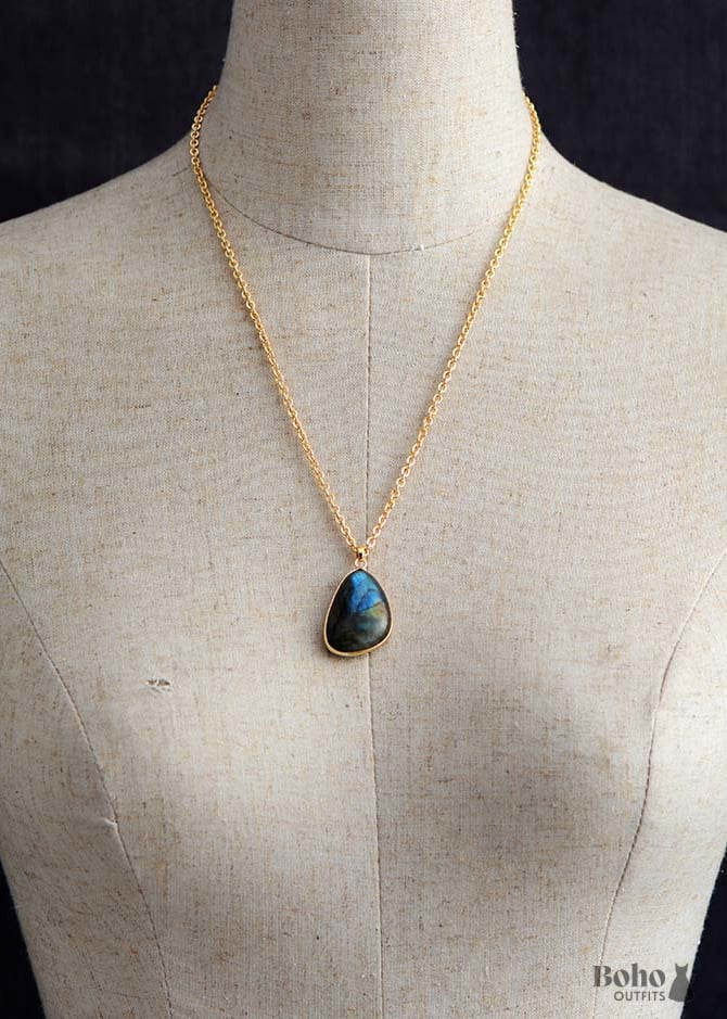 Boho Necklace Labradorite and Gold Chain Emma - Jewelry