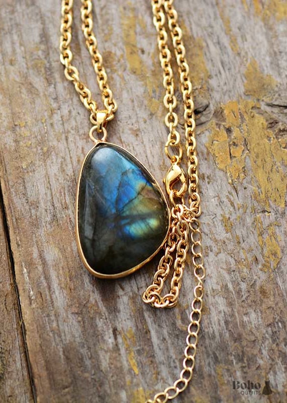 Boho Necklace Labradorite and Gold Chain Emma - Jewelry